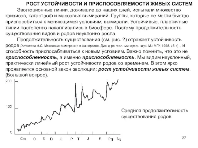 РОСТ УСТОЙЧИВОСТИ И ПРИСПОСОБЛЯЕМОСТИ ЖИВЫХ СИСТЕМ Эволюционные линии, дожившие до наших дней,