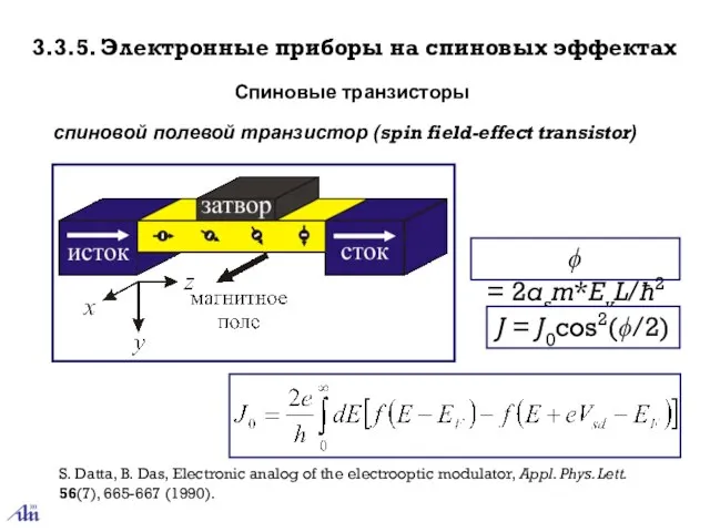 3.3.5. Электронные приборы на спиновых эффектах Спиновые транзисторы спиновой полевой транзистор (spin