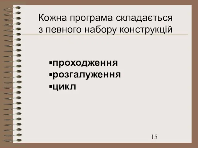 Кожна програма складається з певного набору конструкцій проходження розгалуження цикл