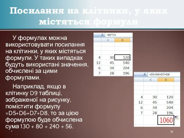 Посилання на клітинки, у яких містяться формули У формулах можна використовувати посилання