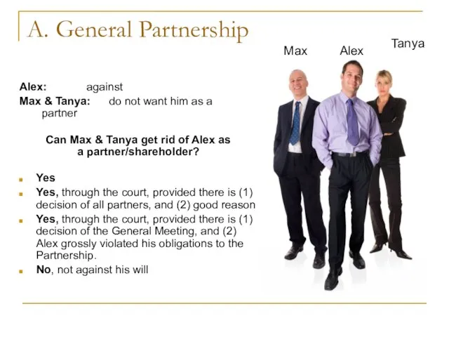 A. General Partnership Alex: against Max & Tanya: do not want him