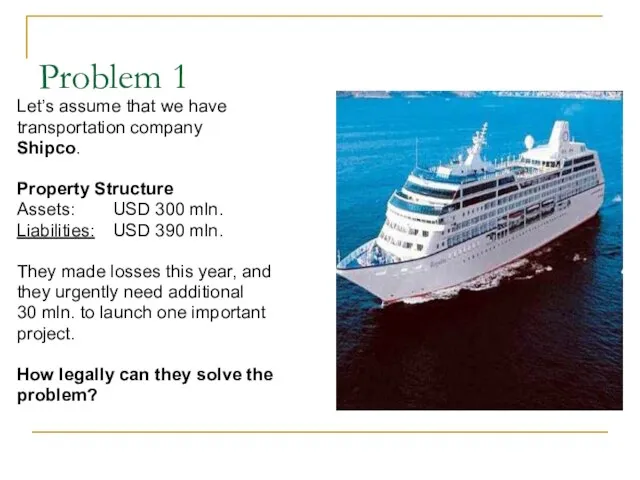 Problem 1 Let’s assume that we have transportation company Shipco. Property Structure