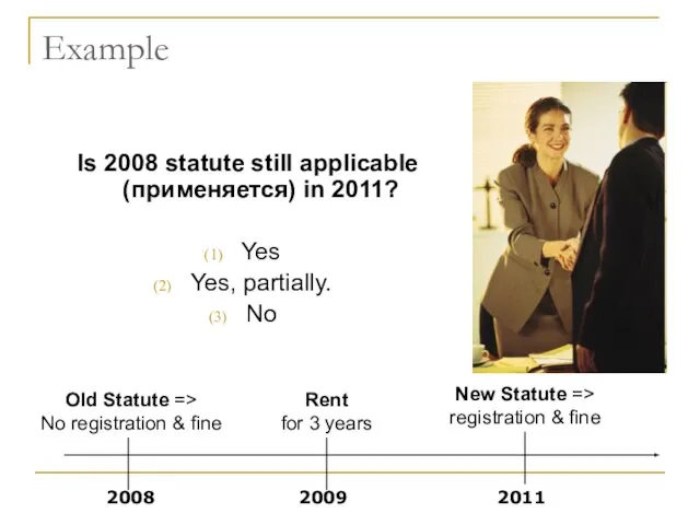 Example New Statute => registration & fine 2011 Rent for 3 years