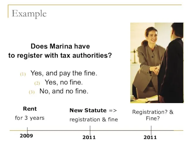 Example New Statute => registration & fine 2011 Rent for 3 years