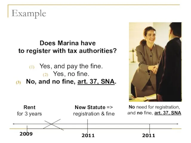 Example New Statute => registration & fine 2011 Rent for 3 years