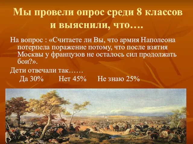 Мы провели опрос среди 8 классов и выяснили, что…. На вопрос :