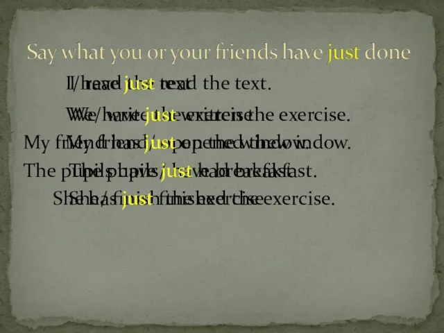 I/ read the text I have just read the text. We/ write