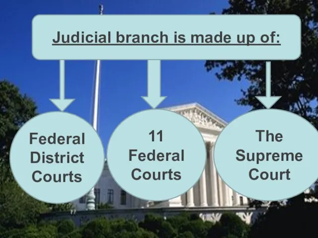 Judicial branch is made up of: Federal District Courts 11 Federal Courts The Supreme Court