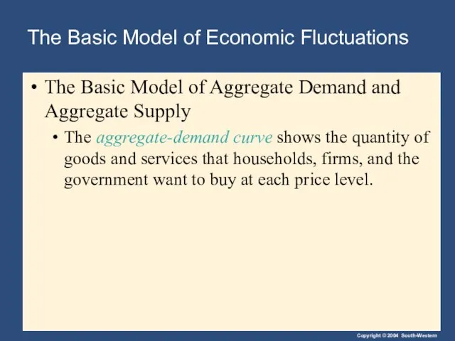 The Basic Model of Economic Fluctuations The Basic Model of Aggregate Demand