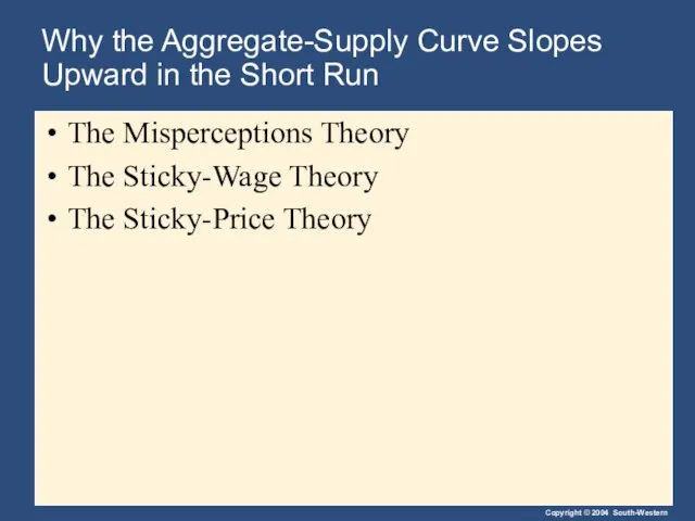 Why the Aggregate-Supply Curve Slopes Upward in the Short Run The Misperceptions