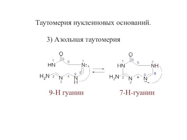 Таутомерия нуклеиновых оснований. 3) Азольная таутомерия 9-Н гуанин 7-Н-гуанин