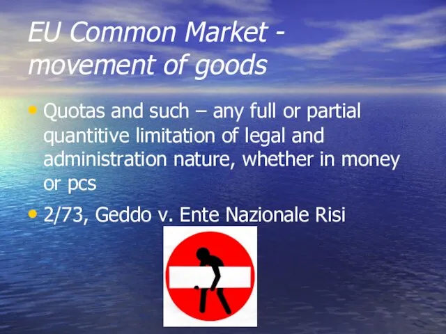 EU Common Market - movement of goods Quotas and such – any