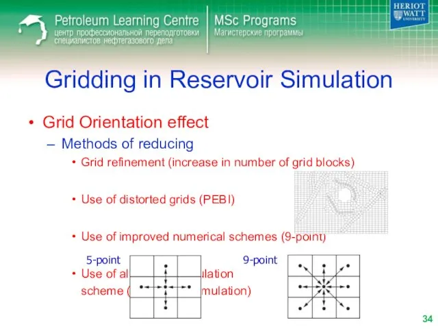 Gridding in Reservoir Simulation Grid Orientation effect Methods of reducing Grid refinement