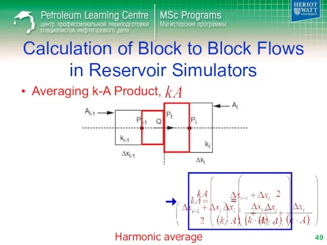 Calculation of Block to Block Flows in Reservoir Simulators Averaging k-A Product, Harmonic average