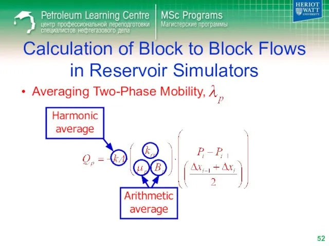 Calculation of Block to Block Flows in Reservoir Simulators Averaging Two-Phase Mobility, Harmonic average Arithmetic average