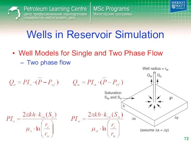 Wells in Reservoir Simulation Well Models for Single and Two Phase Flow Two phase flow