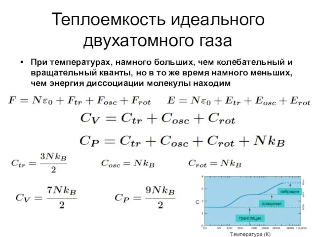 Теплоемкость идеального двухатомного газа При температурах, намного больших, чем колебательный и вращательный