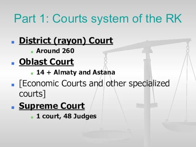 Part 1: Courts system of the RK District (rayon) Court Around 260
