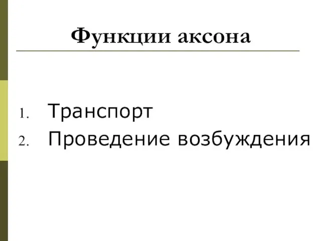 Функции аксона Транспорт Проведение возбуждения