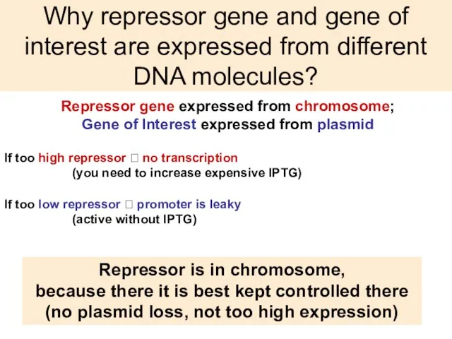 Why repressor gene and gene of interest are expressed from different DNA