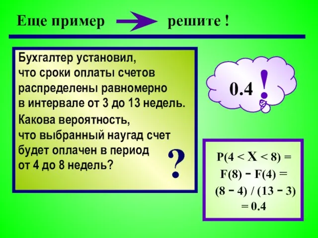 Еще пример P(4 (8 − 4) / (13 − 3) = 0.4