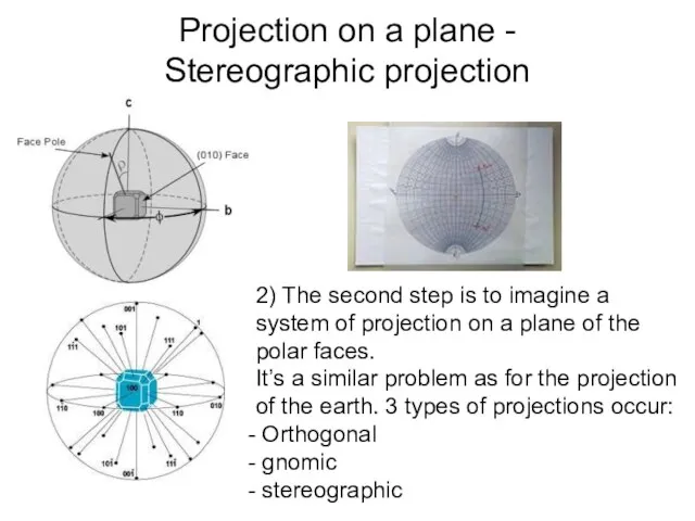 Projection on a plane - Stereographic projection 2) The second step is