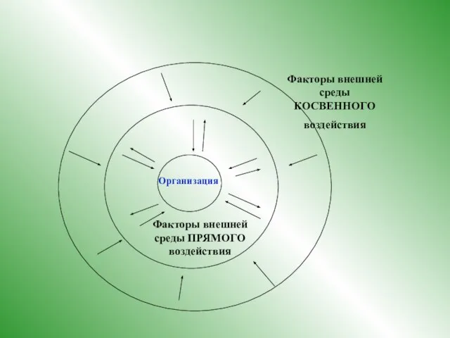 Организация Факторы внешней среды ПРЯМОГО воздействия Факторы внешней среды КОСВЕННОГО воздействия