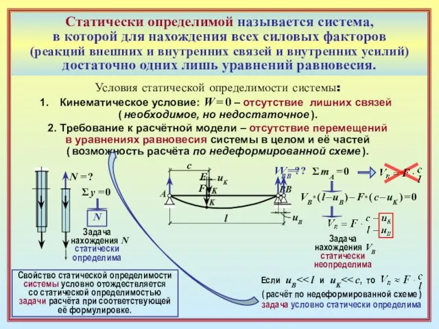 Статически определимой называется система, в которой для нахождения всех силовых факторов (реакций