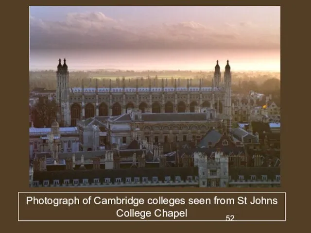 Photograph of Cambridge colleges seen from St Johns College Chapel