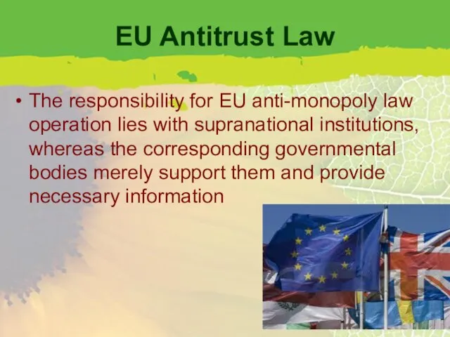 EU Antitrust Law The responsibility for EU anti-monopoly law operation lies with