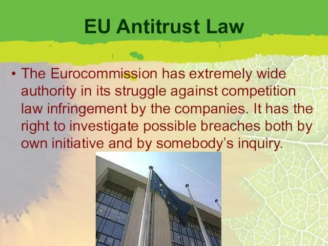 EU Antitrust Law The Eurocommission has extremely wide authority in its struggle
