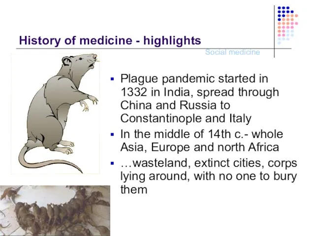 History of medicine - highlights Plague pandemic started in 1332 in India,