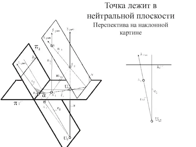 Точка лежит в нейтральной плоскости Перспектива на наклонной картине