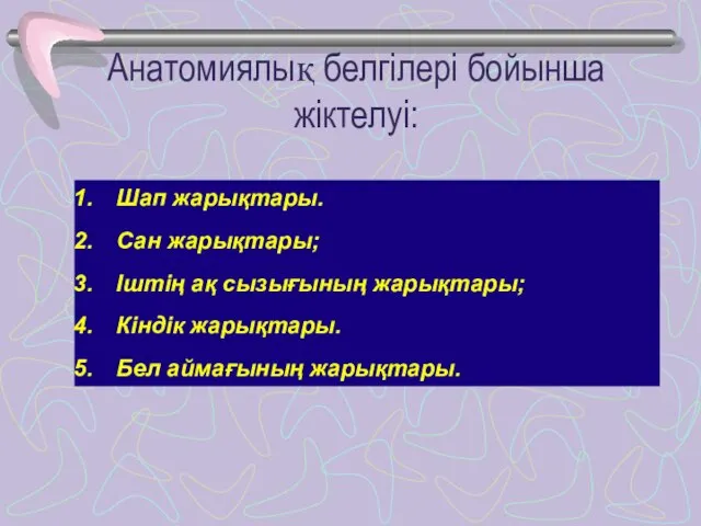 Шап жарықтары. Сан жарықтары; Іштің ақ сызығының жарықтары; Кіндік жарықтары. Бел аймағының