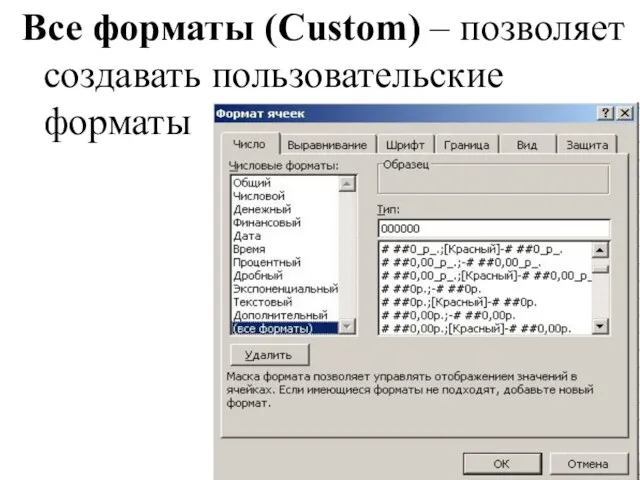 Все форматы (Custom) – позволяет создавать пользовательские форматы