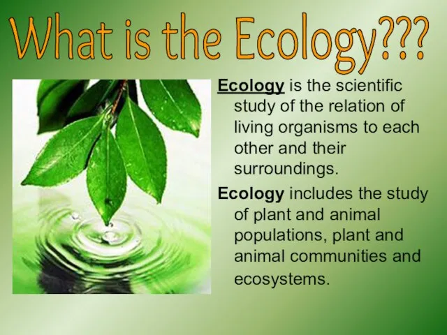 Ecology is the scientific study of the relation of living organisms to