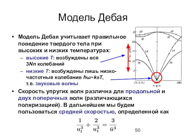 Модель Дебая Модель Дебая учитывает правильное поведение твердого тела при высоких и