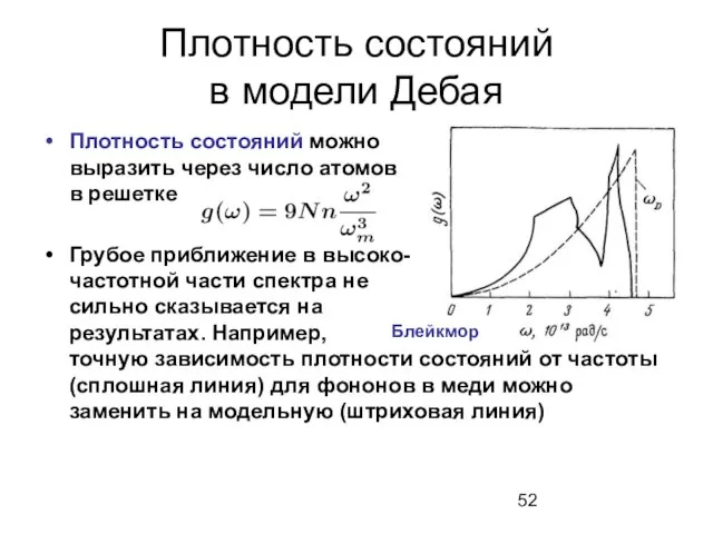 Плотность состояний в модели Дебая Плотность состояний можно выразить через число атомов