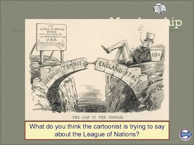 Membership What do you think the cartoonist is trying to say about the League of Nations?