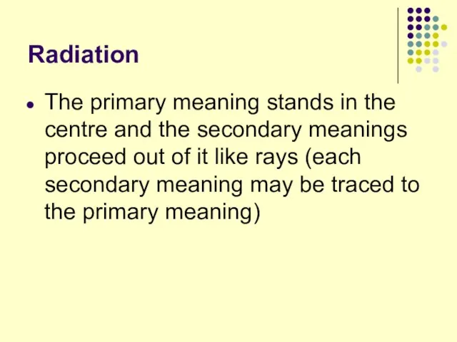 Radiation The primary meaning stands in the centre and the secondary meanings
