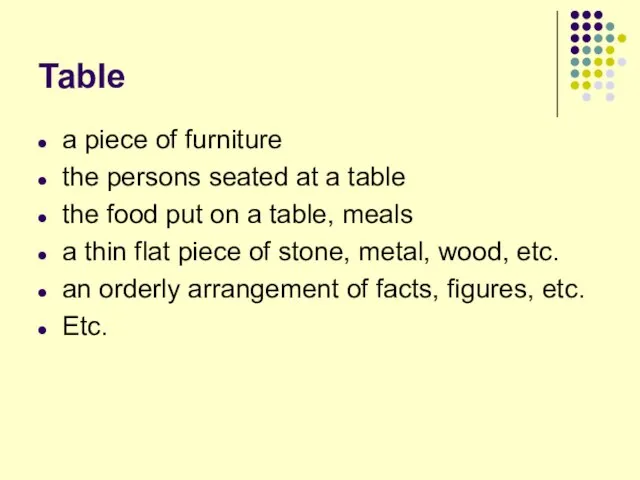 Table a piece of furniture the persons seated at a table the