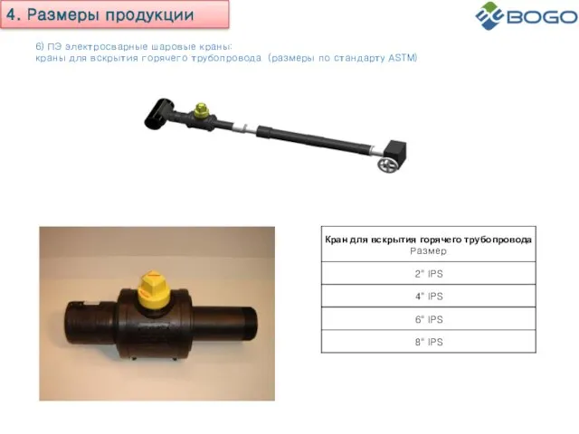 6) ПЭ электросварные шаровые краны: краны для вскрытия горячего трубопровода (размеры по