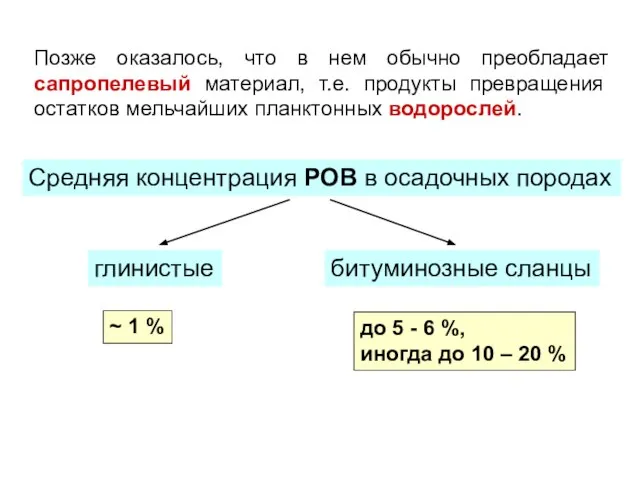 Позже оказалось, что в нем обычно преобладает сапропелевый материал, т.е. продукты превращения