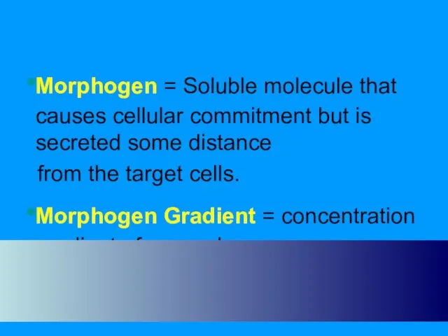 Morphogen = Soluble molecule that causes cellular commitment but is secreted some