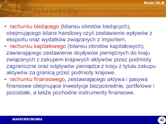 Model ISLM rachunku bieżącego (bilansu obrotów bieżących), obejmującego bilans handlowy czyli zestawienie