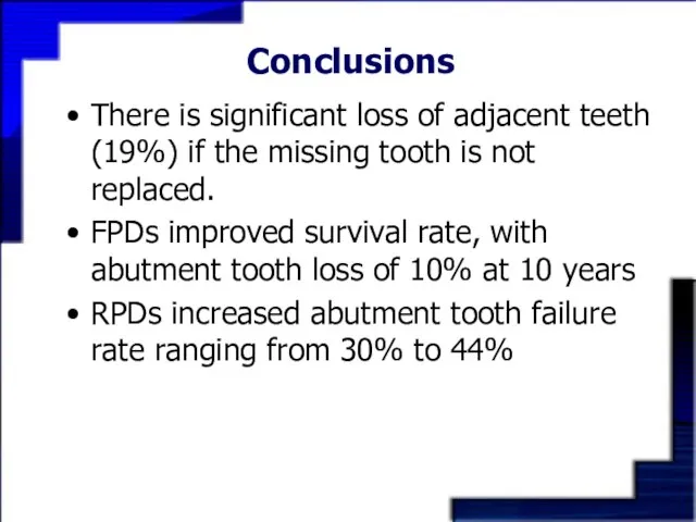 Conclusions There is significant loss of adjacent teeth (19%) if the missing