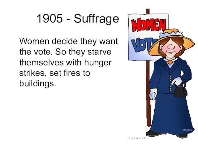 1905 - Suffrage Women decide they want the vote. So they starve