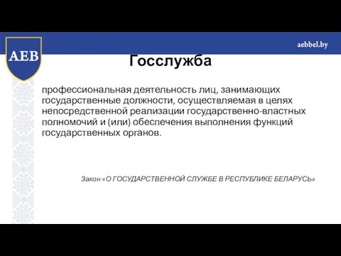 Госслужба профессиональная деятельность лиц, занимающих государственные должности, осуществляемая в целях непосредственной реализации