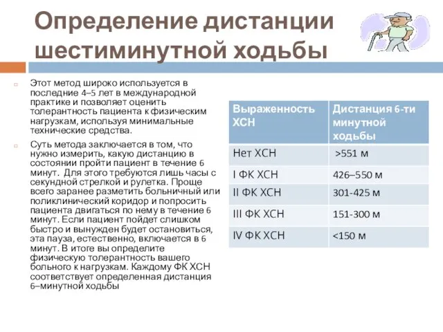 Определение дистанции шестиминутной ходьбы Этот метод широко используется в последние 4–5 лет