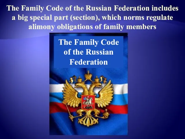 The Family Code of the Russian Federation includes a big special part